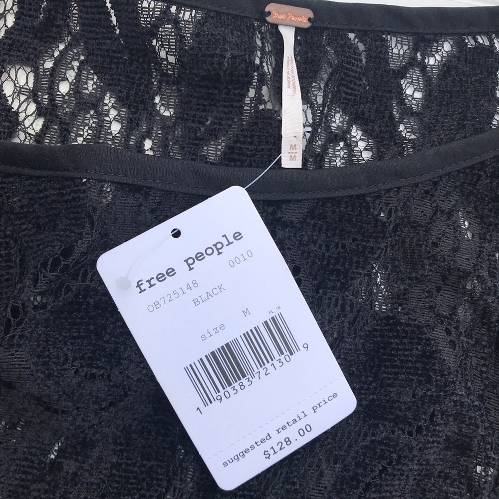 Free People || Black Lace Ruby Mini Dress Size M - Picture 7 of 8
